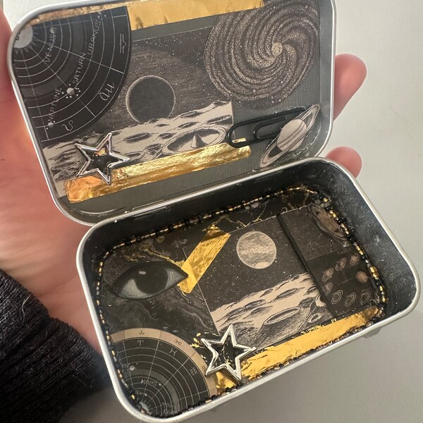 Trinket Box from recycled Altoids tin/ Golden Universe