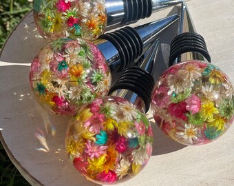 Floral Confetti wine stopper, flower wine stopper, confetti wine stopper, globe, diamond, flower preservation