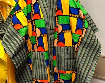 Nigerian Aso Oke with Ankara, Nigerian Bubu boubou Kaftan, African Boubou, Nigerian Iro and buba, one size