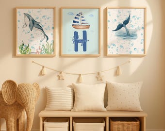 Maritimes Poster Set - Wal, Boot, Name (Digitaler Download)