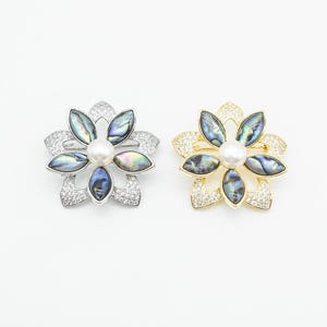 Mother of Pearl Floral Brooch • Abalone Shell and Freshwater Pearl Pin • Nature-Inspired Jewelry • Elegant Gift for Her