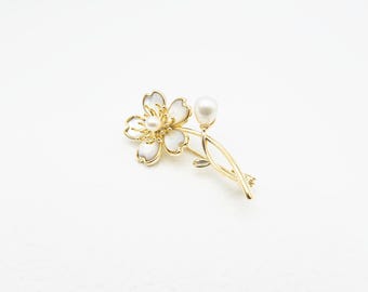 Golden Cherry Blossom Brooch: 14K Gold Filled Mother of Pearl Pin