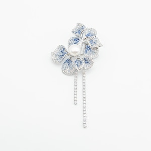 Blue Bloom Pearl Brooch • Crystal Flower Pin • Silver Brooch • Statement Jewelry • Gift for Her