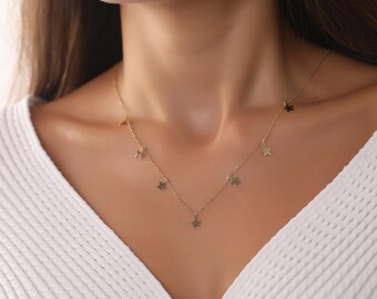 14K Star Necklace, Gold Jewelery, Gift For Mom, Woman Jewellery, Mothers Day, Birthday, Gift For her, Personalized Gift, Pendant Necklace