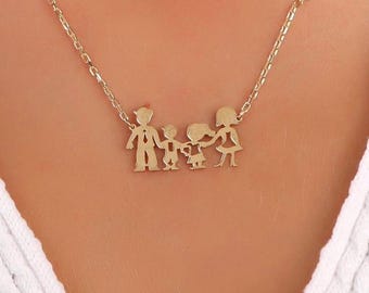 14K  Solid Gold Family Necklace, Gifts for Mom, Woman Jewelry Set, Handmade Family Necklace, Birthday Gifts, Personalized Gift, Union Symbol