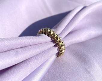 Anel moderno com spikes em ouro 14K ou prata de lei 925 banhada a ouro – Anel geométrico marcante