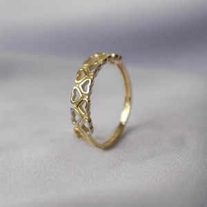 Double Heart Band Ring, 14K Minimalist Two-Row Heart Ring, Stackable Heart , Minimalist Rhodium Ring, Cute Gift, Eternity Love Promise Ring,