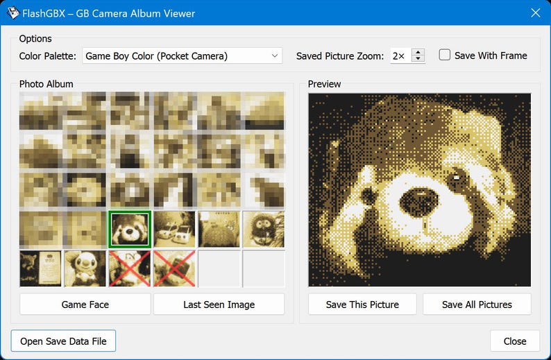 FlashGBX Game Boy Camera Photo Album, Game Boy Color (Pocket Camera) Save Pictures