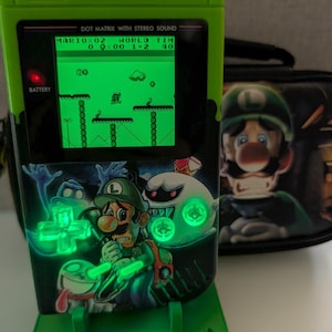 Luigi Custom Game Boy DMG with Custom 3-D Printed Stand and Case