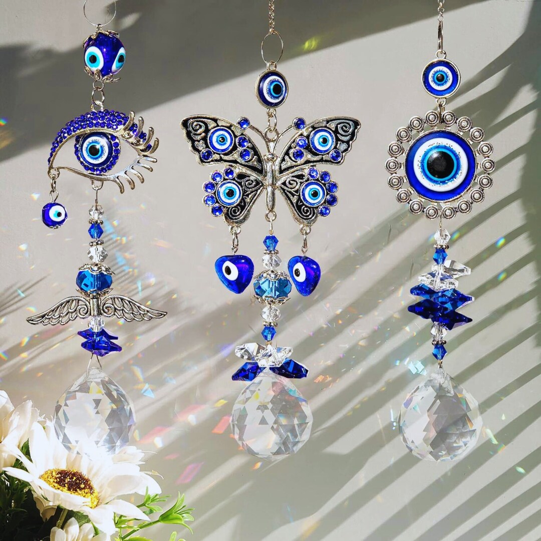 Crystal Spiritual 3 Pcs Bundle Evil Eyes Suncatcher Healing Crystal