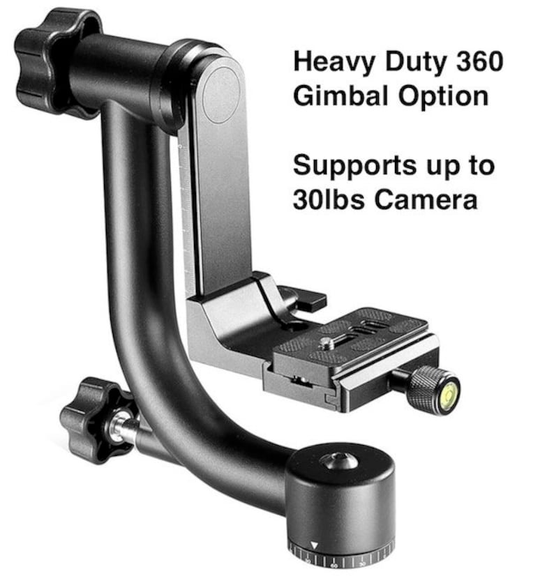 Gimbal Head mount.  Supports up to 30 lbs cameras.