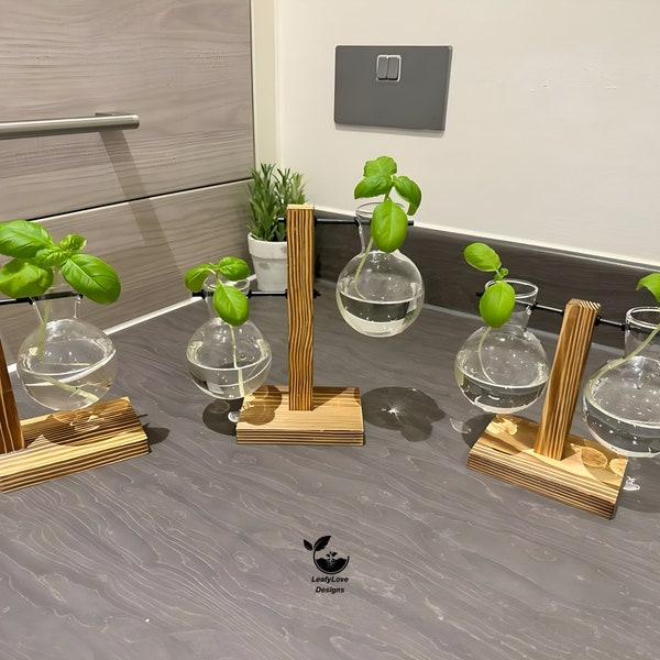 Hydroponic Plant Pot - Plant Propagation Station Hydroponic Gardening Indoor Plant Cuttings Vase Wooden Frame Glass Glass Desk Plant Vase