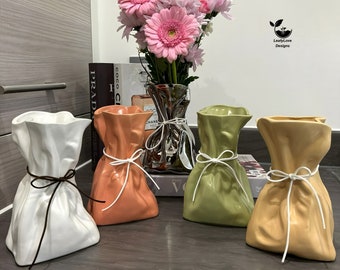 Paper Bag Vase, Ceramic Bag Shape Home Flower Pot Decorer Vase Cute Colourful Decorative Flower Vases