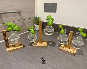 Hydroponic Plant Pot - Plant Propagation Station Hydroponic Gardening Indoor Plant Cuttings Vase Wooden Frame Glass Glass Desk Plant Vase