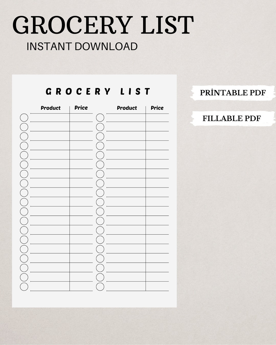 Minimalist Grocery List Printable Easy-to-use Food Shopping Checklist ...