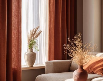 Thick Cotton Linen Curtain Panel: Handmade Window Drapery, Custom Size