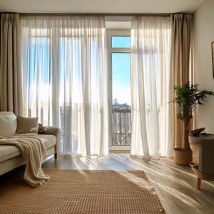White Linen Sheer Curtains: Custom Size Tulle Backdrop