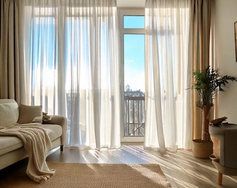 White Linen Sheer Curtains: Custom Size Tulle Backdrop