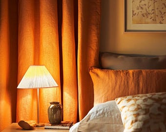 Thick Natural Linen Blend Curtains: Handmade Window Drape, Custom Size