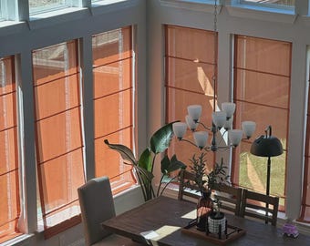 Orange Sheer Linen Roman Shade: Custom Window Blind