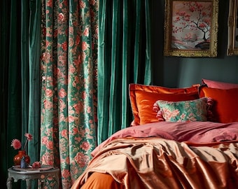 Vintage Floral Velvet Curtain: Boho Maximalist Decor