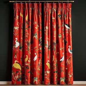 Stork Pattern Velvet Blackout Curtain: Boho Bird Design