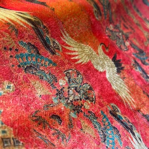 Stork Pattern Velvet Blackout Curtain: Boho Bird Design
