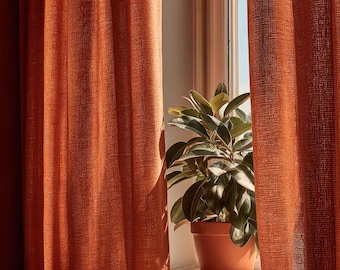 Natural Linen Curtain Panel: Sheer Window Curtains, Custom Size Handmade