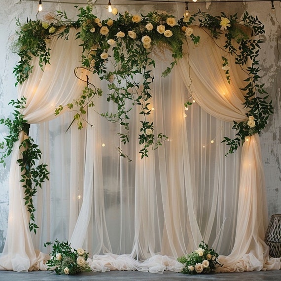 White colorful Tulle Backdrop Photohraphy Wedding Backdrop Curtains Party Decor Curtains Wedding Bridal Shower Newborn Baby Shower Party Etsy
