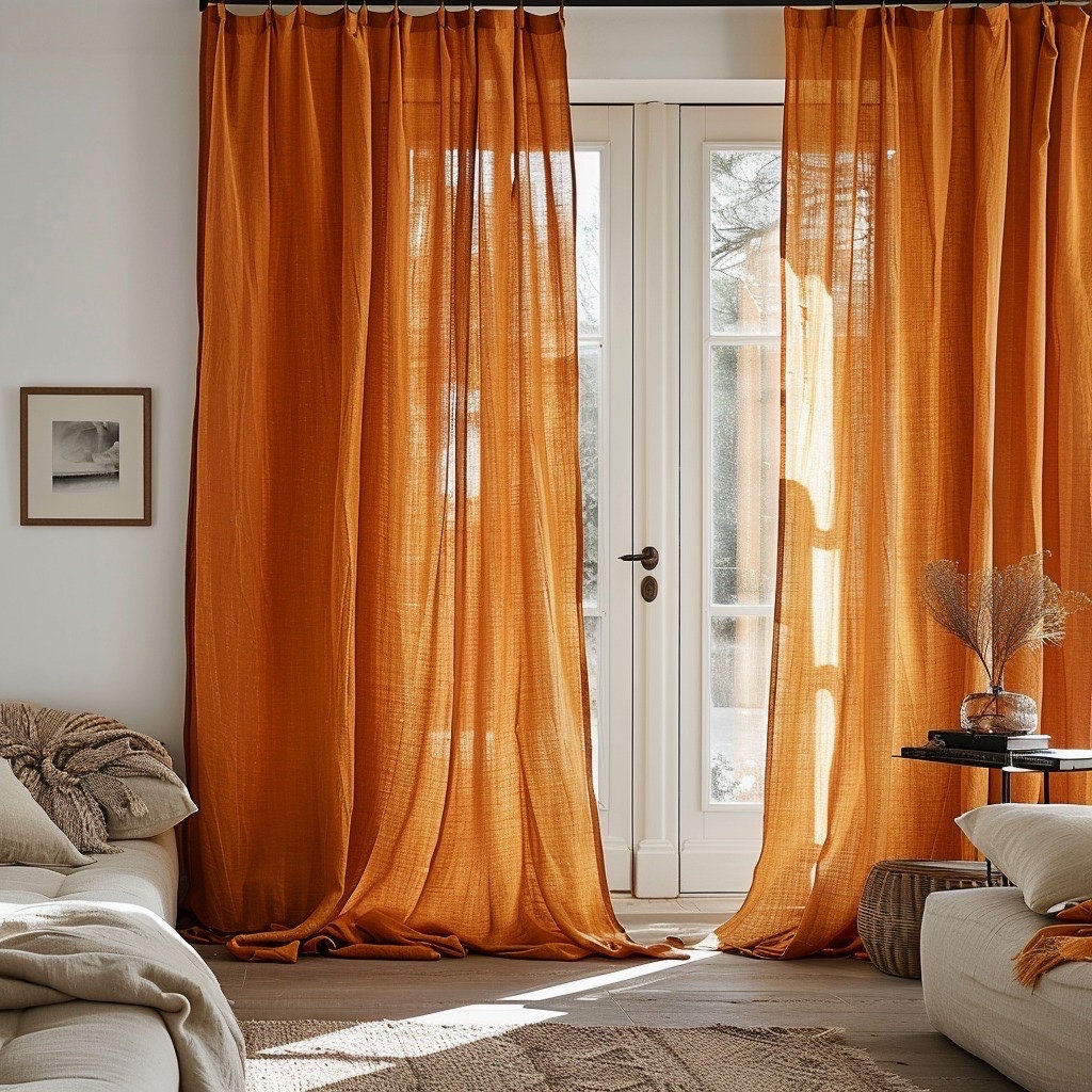Natural Linen Curtain Panel: Sheer Window Drapery, Custom Size Handmade