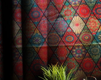Vintage Cotton Velvet Curtain: Boho Print Blackout Drapes