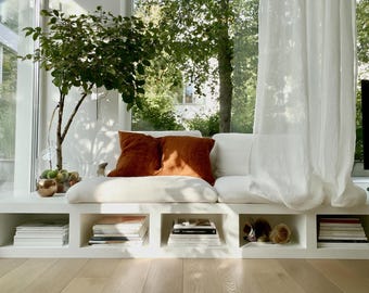 Ekstra Pleated Linen Curtain Panel: Sheer Window Drapery, Custom Size Handmade