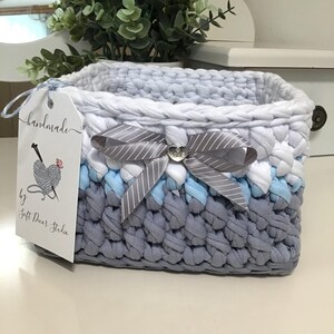 Crochet Basket Wooden Bottom Home Organizer Grey basket Bathroom Storage Baby Room Organizer Bedroom organizer Handmade DIY Stylish Basket