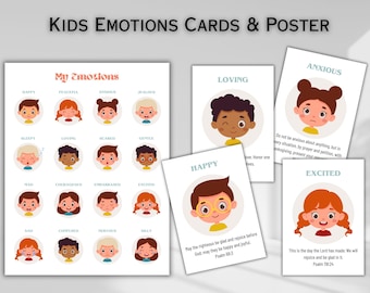 Kids Emotions Cards Feelings Poster for Toddlers Christian Scripture Bible Verse Flash Cards Kids Moods Preschool Feelings Digital Download