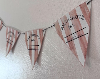 Thankful Banner, Printable Fall banner, Thankfulness Pennant Banner for Mantle, Thanksgiving Craft for Kids Classroom or Homeschool Activity