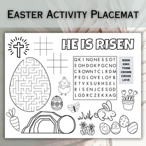 Christian Easter Color Activity Kids Sunday School Easter Sunday Craft Easter Word Search, Maze He is Risen Activity Sheet Digital Download