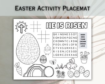 Christian Easter Color Activity Kids Sunday School Easter Sunday Craft Easter Word Search, Maze He is Risen Activity Sheet Digital Download