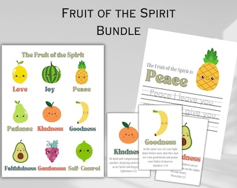 Fruit of the Spirit Bundle Printable Flashcards Poster Bible Verse Sunday School Lesson Bible Activity for Kids about Love Digital Download