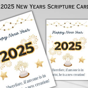Cartes du nouvel an chrétien Cartes des Écritures saintes du nouvel an Cartes imprimables 2025 Cadeau de vacances Verset biblique Faveur de l'église Téléchargement numérique
