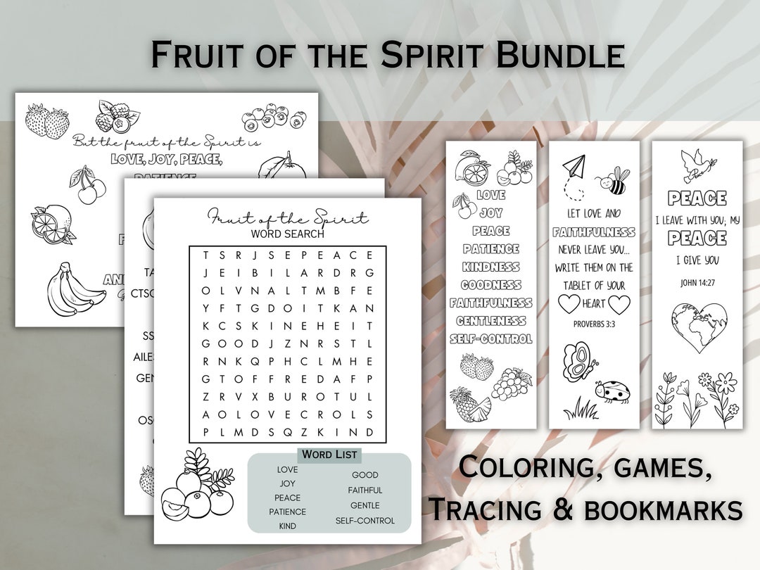 Fruit of the Spirit Bundle Printable Bookmarks, Coloring Bible Verse