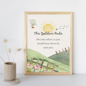 The Golden Rule Sign School Poster Classroom Rules Homeschool Wall Art Christian Motivational Sign Printable Elementary Classroom Decor PDF