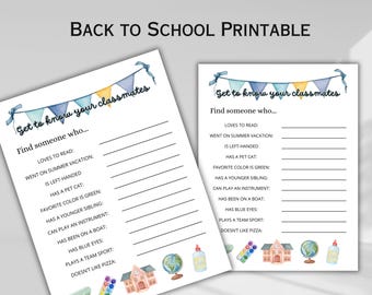 Get to know your Classmates First Day of School Printable Ice Breaker Game Elementary Back to School Activity Fun Classroom Worksheets PDF