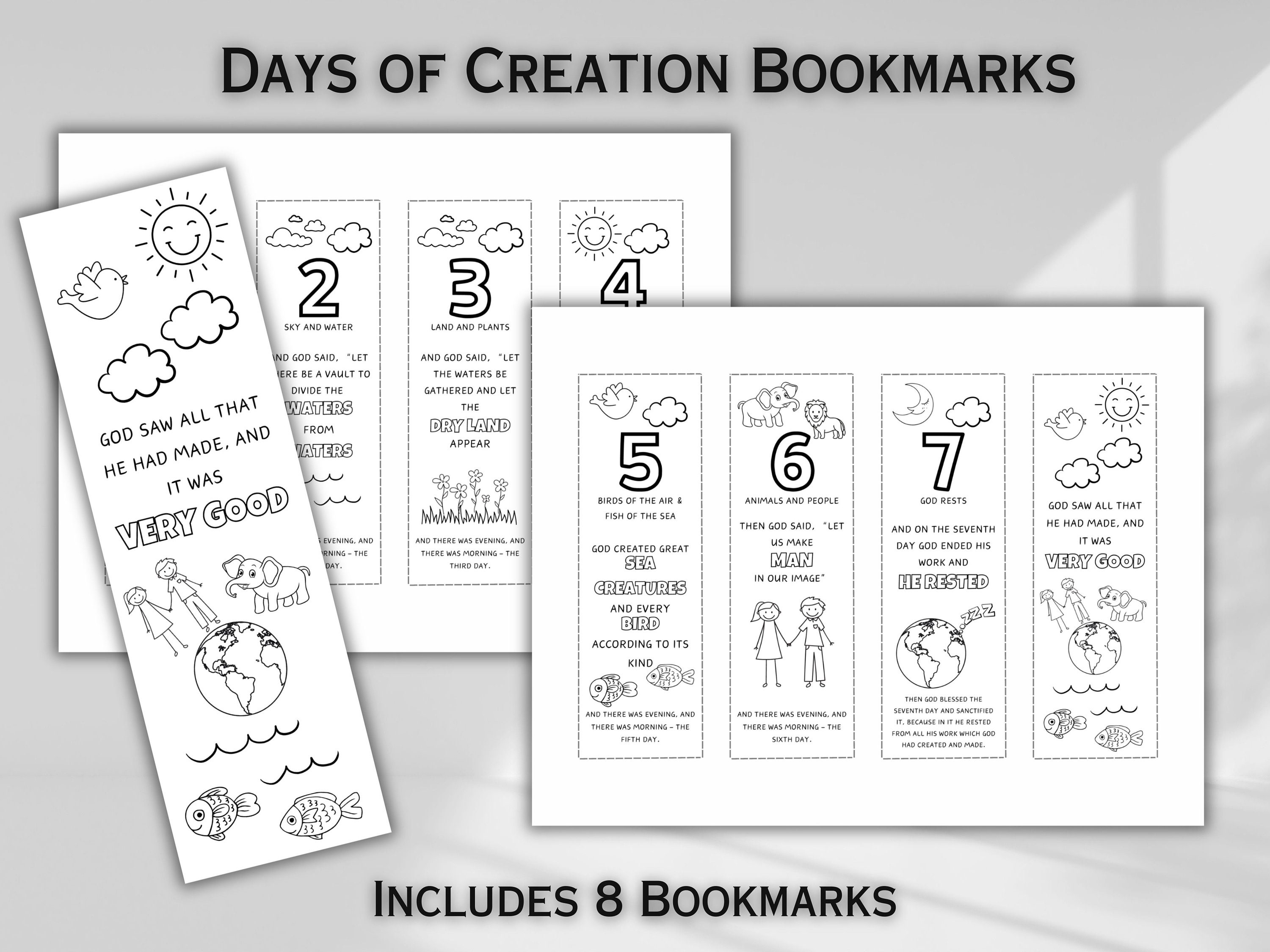 Days of Creation Craft Coloring Bookmarks DIY Gift for Book Lovers ...