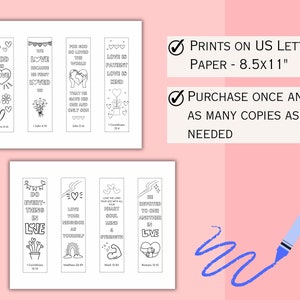 Valentines Bible Verse Coloring Bookmarks Printable Sunday School Craft ...