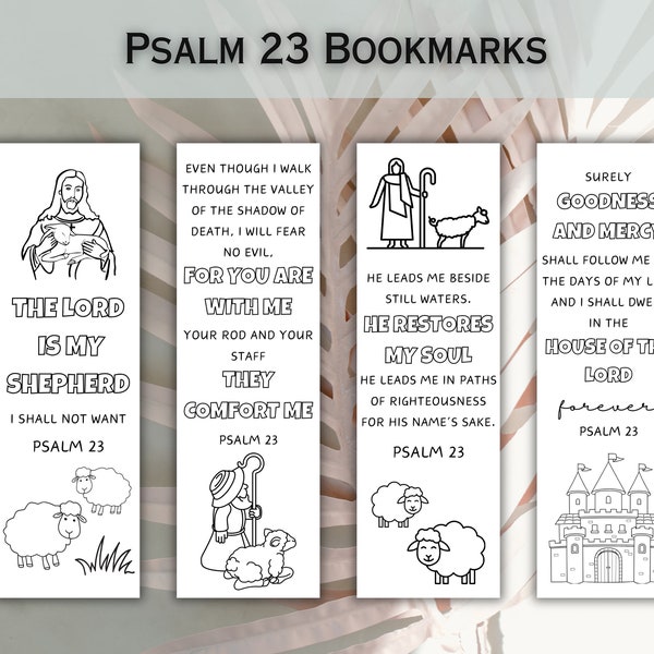 Psalm 23 Bible Verse Coloring Scripture Bookmarks Printable Sunday School Craft Lord is my Shepherd Kids Bible Study DIY Gift for Book Lover