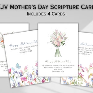 KJV Christian Mothers Day Floral Bible Verse Cards Church Gift Tag for Mothers Scripture Cards Printable Sunday School Card Digital Download