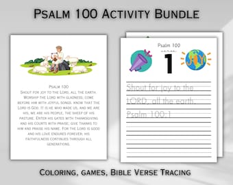 Psalm 100 Learning Resource Kids Craft Psalm 100 Sunday School Activity Tracing Bible Verse Memorization Tool Kids Word Search Bible Study