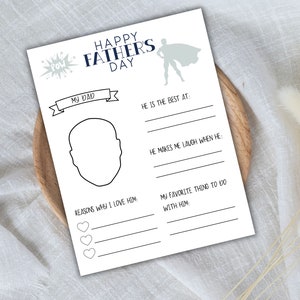 Carte de fête des pères imprimable Tout sur mon père, cadeau personnalisé pour papa, cadeau de fête des pères souvenir à remplir vide, téléchargement numérique