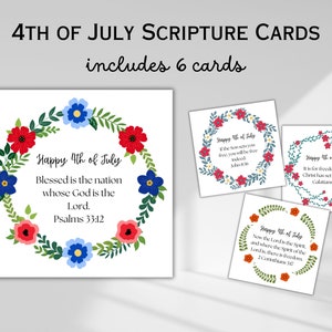 Cartões cristãos de 4 de julho Cartões de versículos bíblicos Igreja 4 de julho Etiqueta de presente Cartões de escrituras Cartão de escola dominical para impressão Download digital PDF