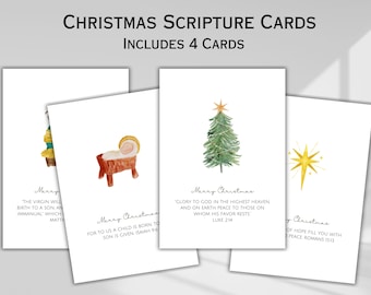 Watercolor Christmas Bible Verse Cards Christmas Scripture Cards Christian Printable Church Favor Gift Tag Christian Set of Christmas Cards